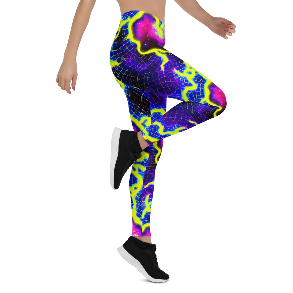 Neon Galaxy Grid on Leggings — Right