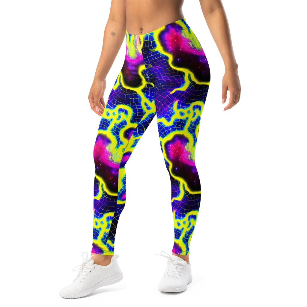 Neon Galaxy Grid on Leggings — Left Front