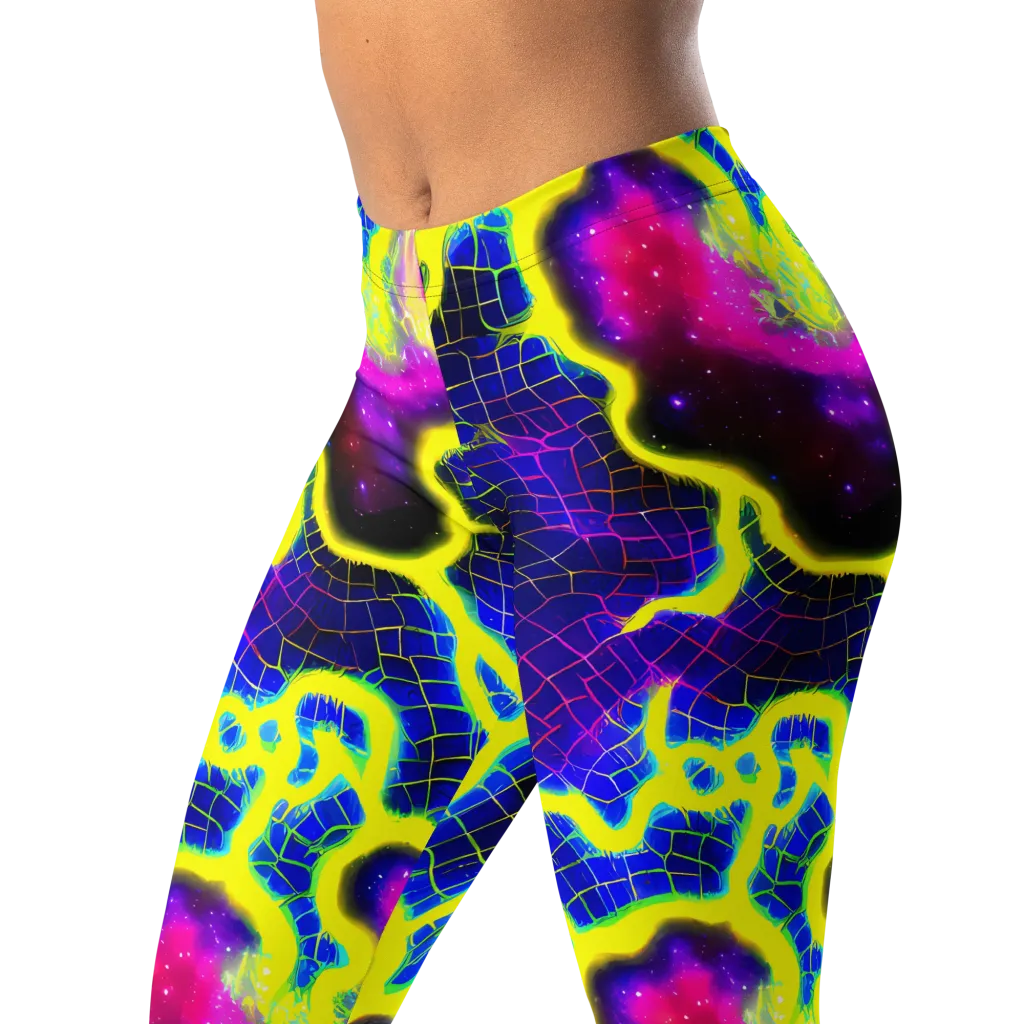 Neon Galaxy Grid on Leggings — Left Front