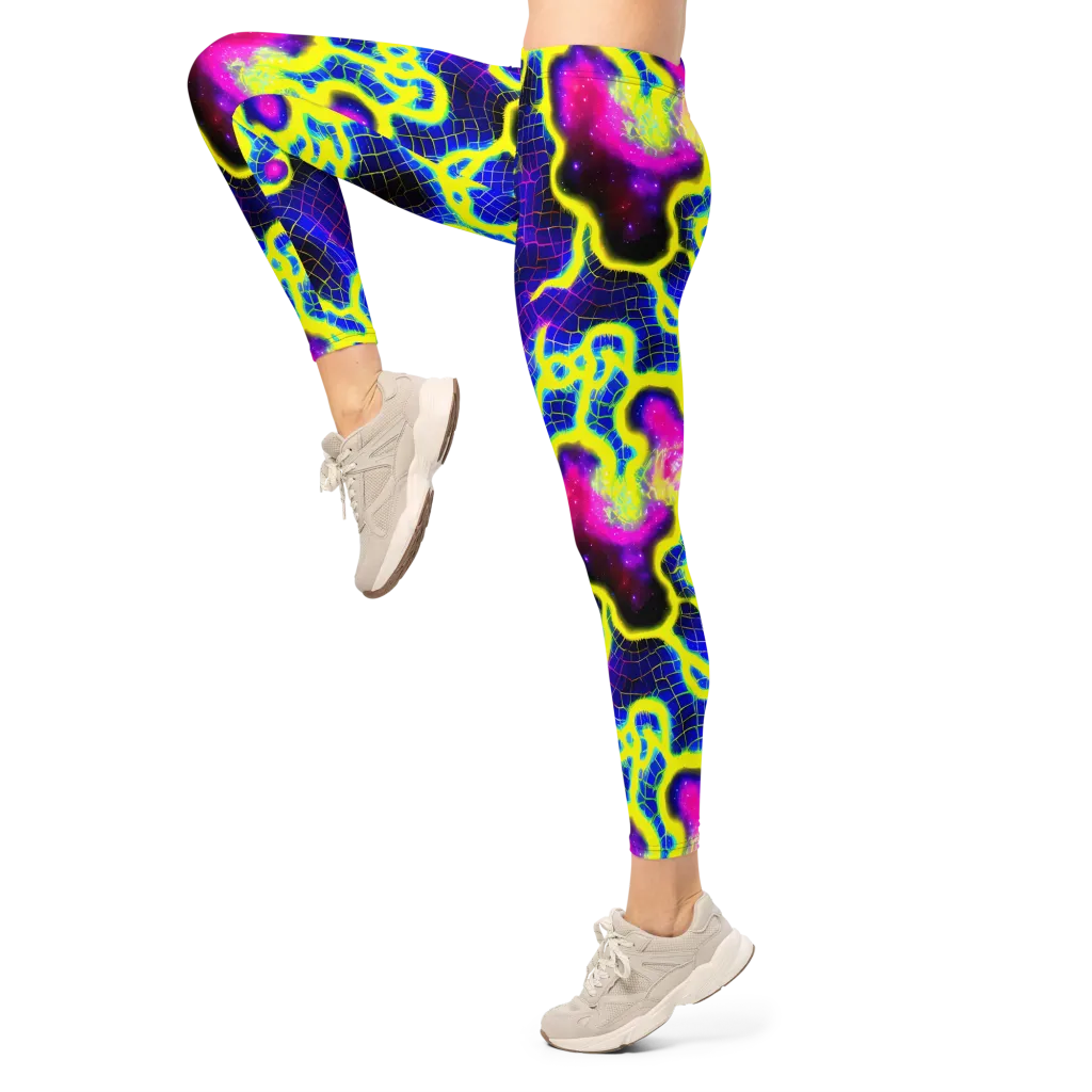 Neon Galaxy Grid on Leggings — Left