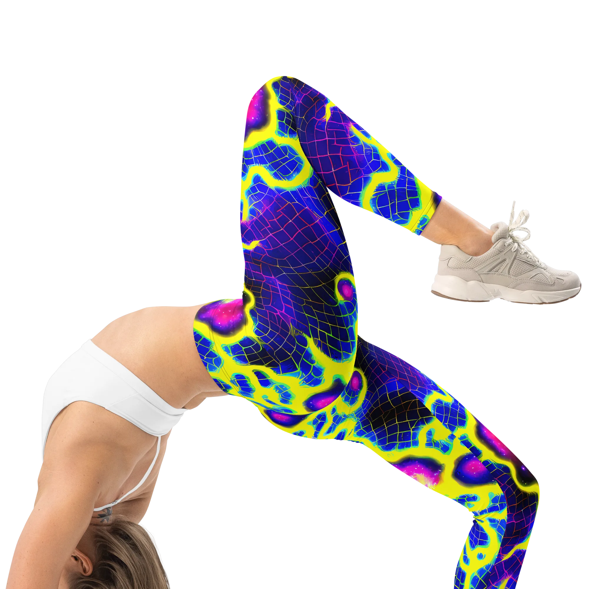 Neon Galaxy Grid on Leggings — Right