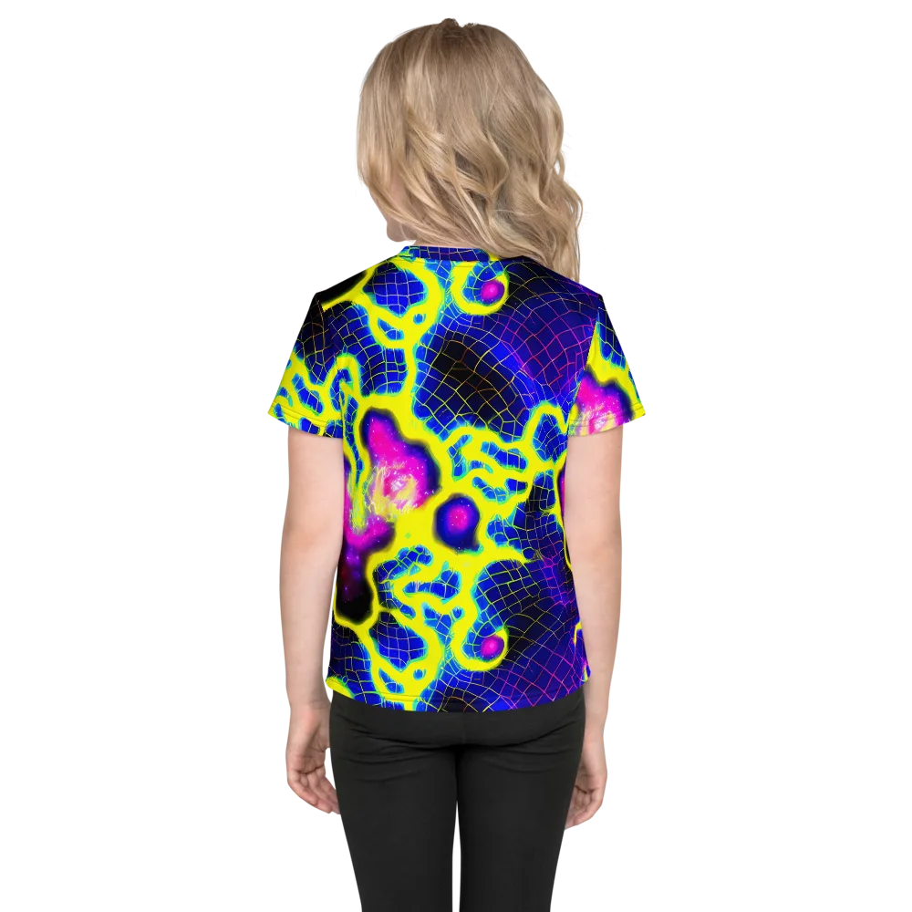 Neon Galaxy Grid on Kids Crew Neck T-Shirt — Back