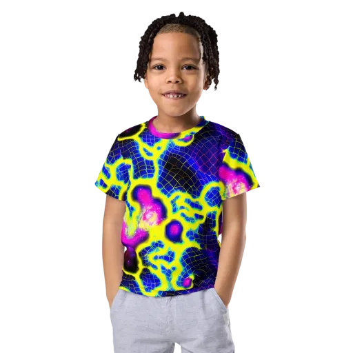 Neon Galaxy Grid on a Kids Crew Neck T-Shirt