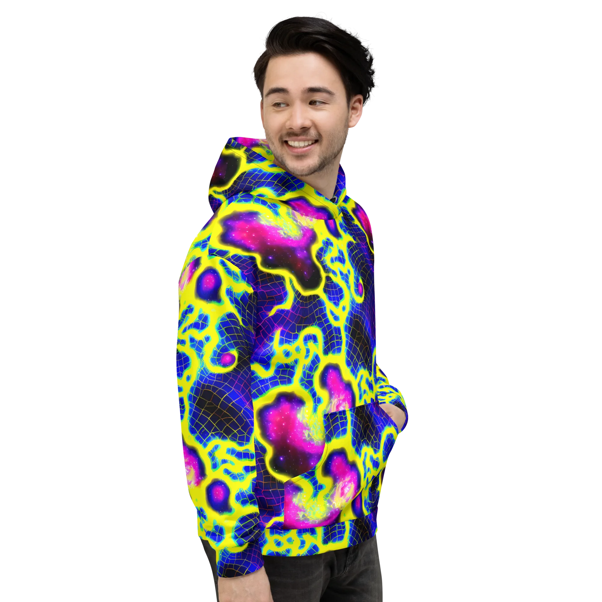 Neon Galaxy Grid on Hoodie — Right