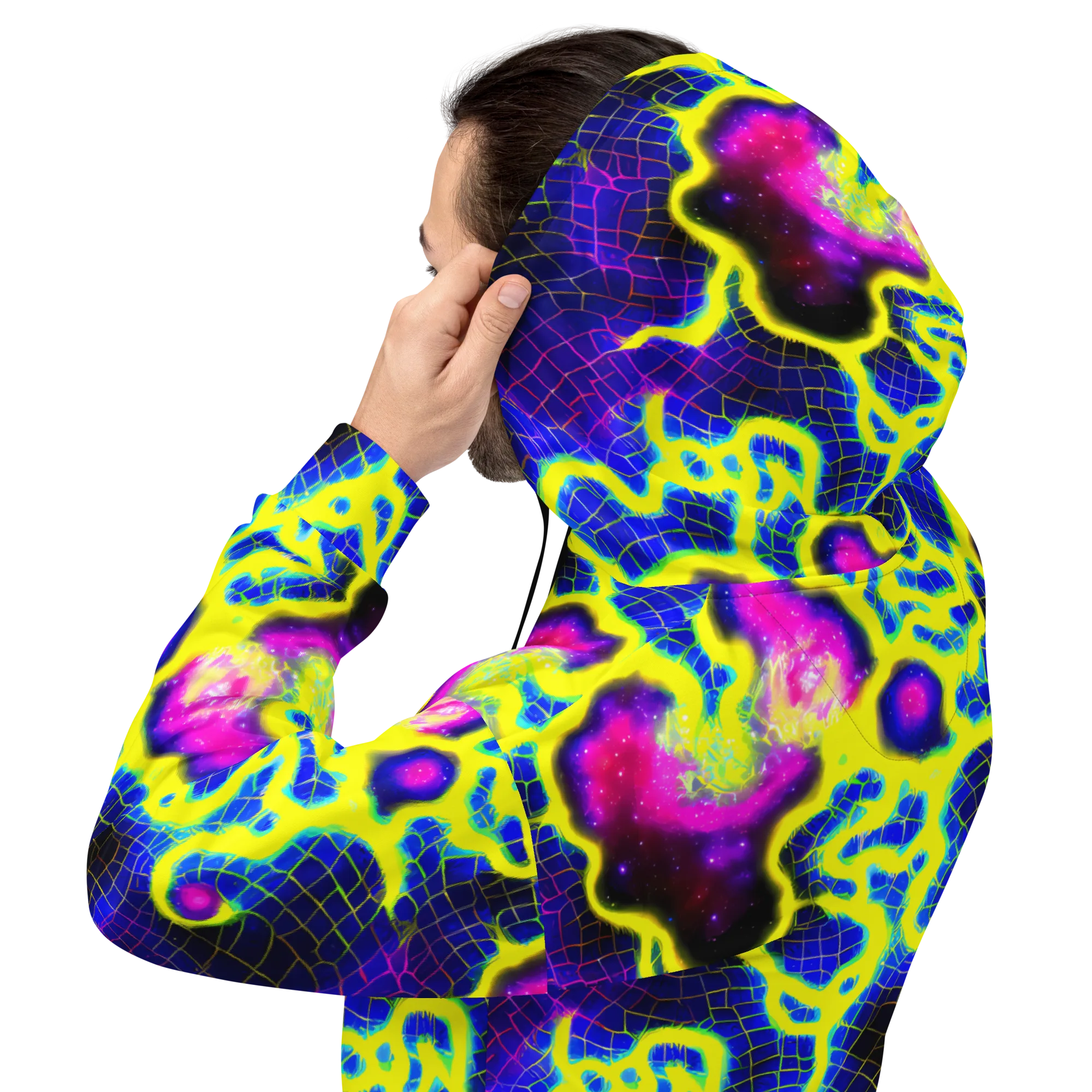 Neon Galaxy Grid on Hoodie — Back