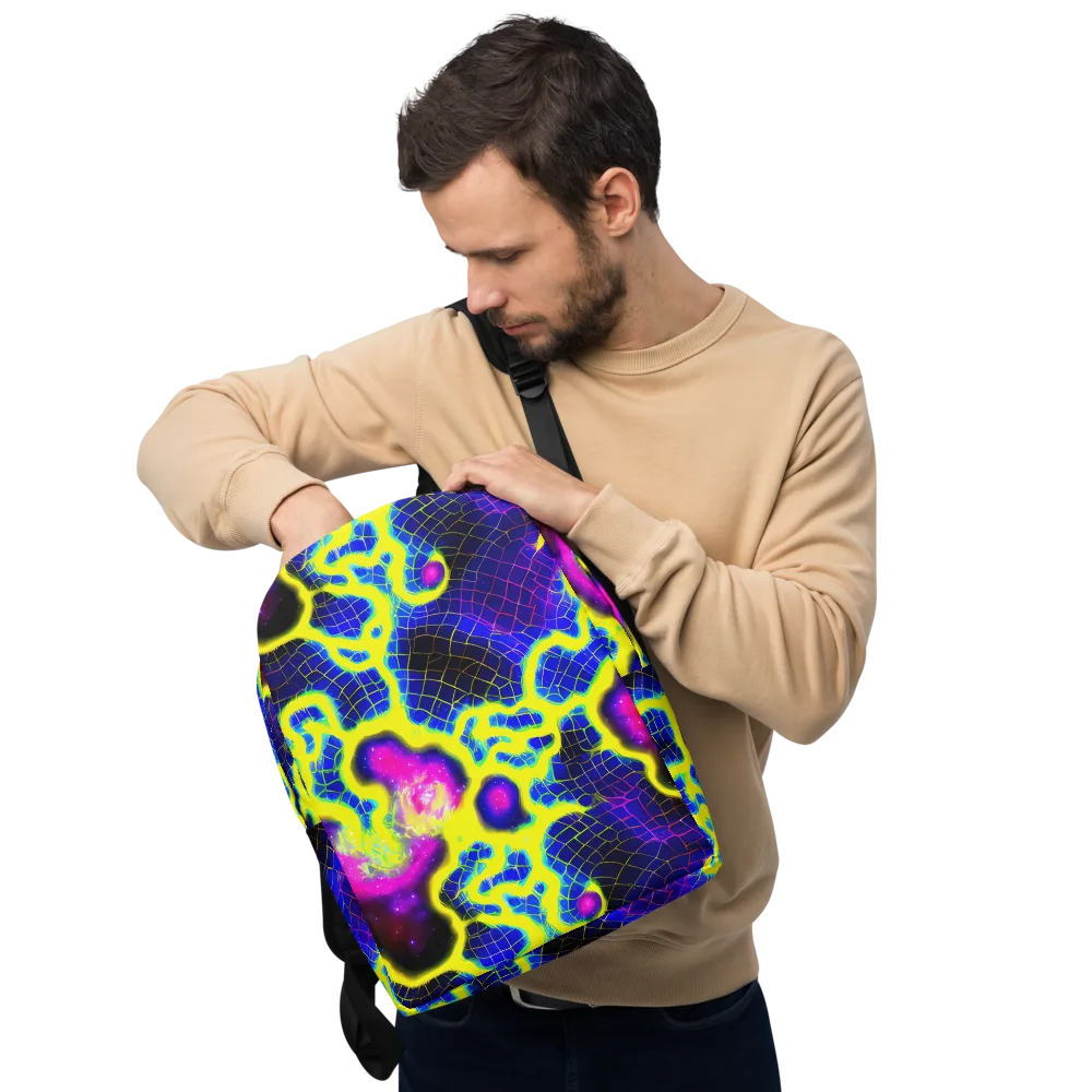 Neon Galaxy Grid on Minimalist Backpack — Front