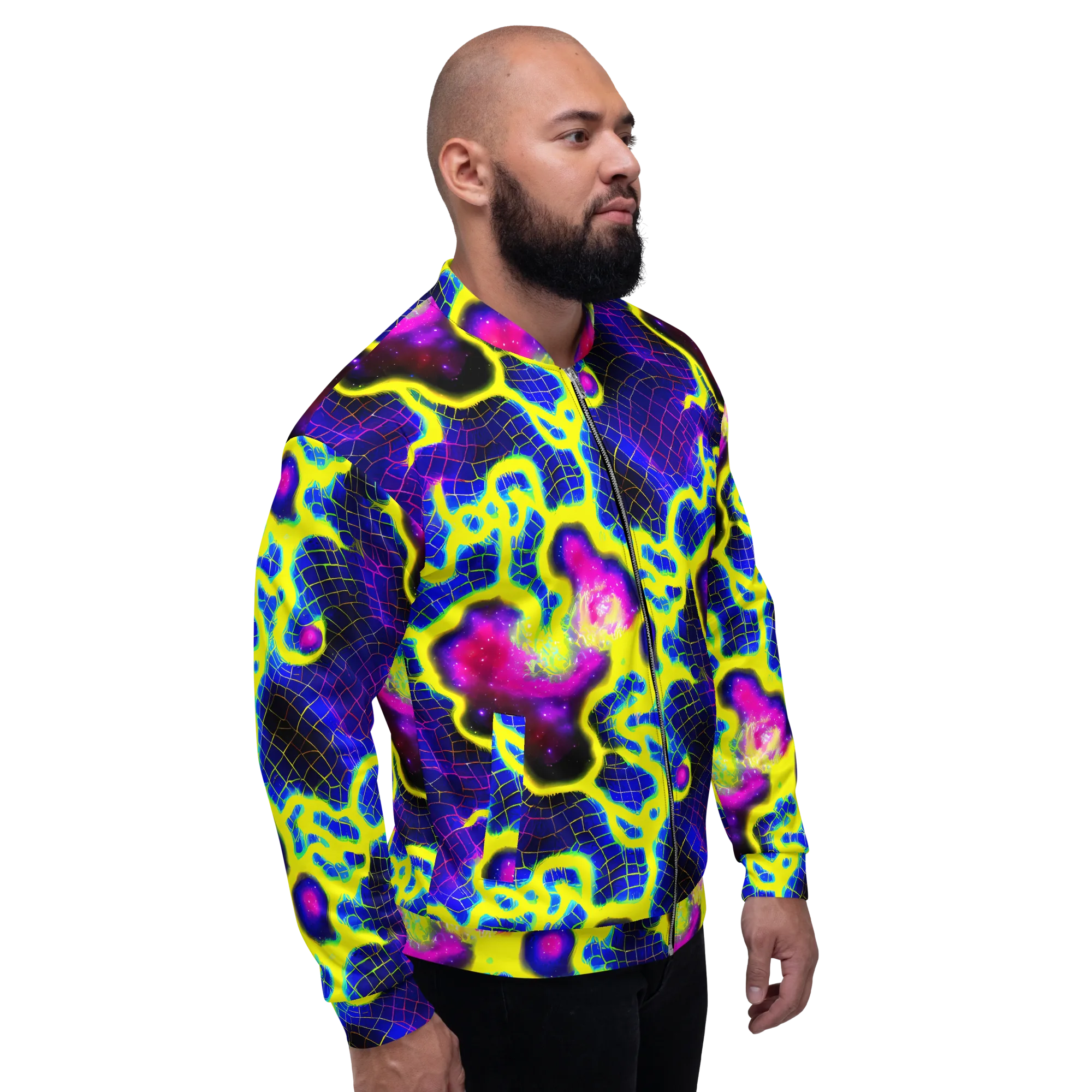 Neon Galaxy Grid on Bomber Jacket — Right