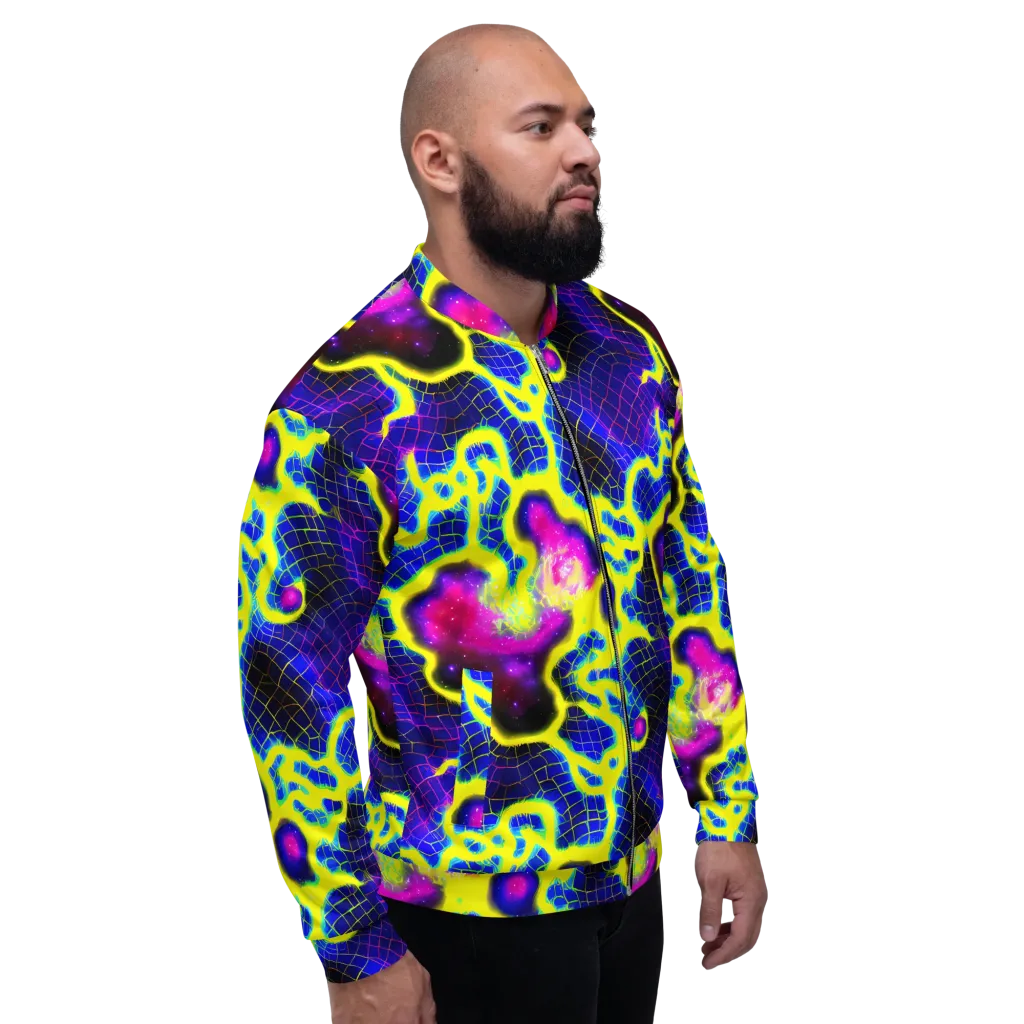 Neon Galaxy Grid on Bomber Jacket — Right