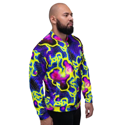 Neon Galaxy Grid on a Bomber Jacket