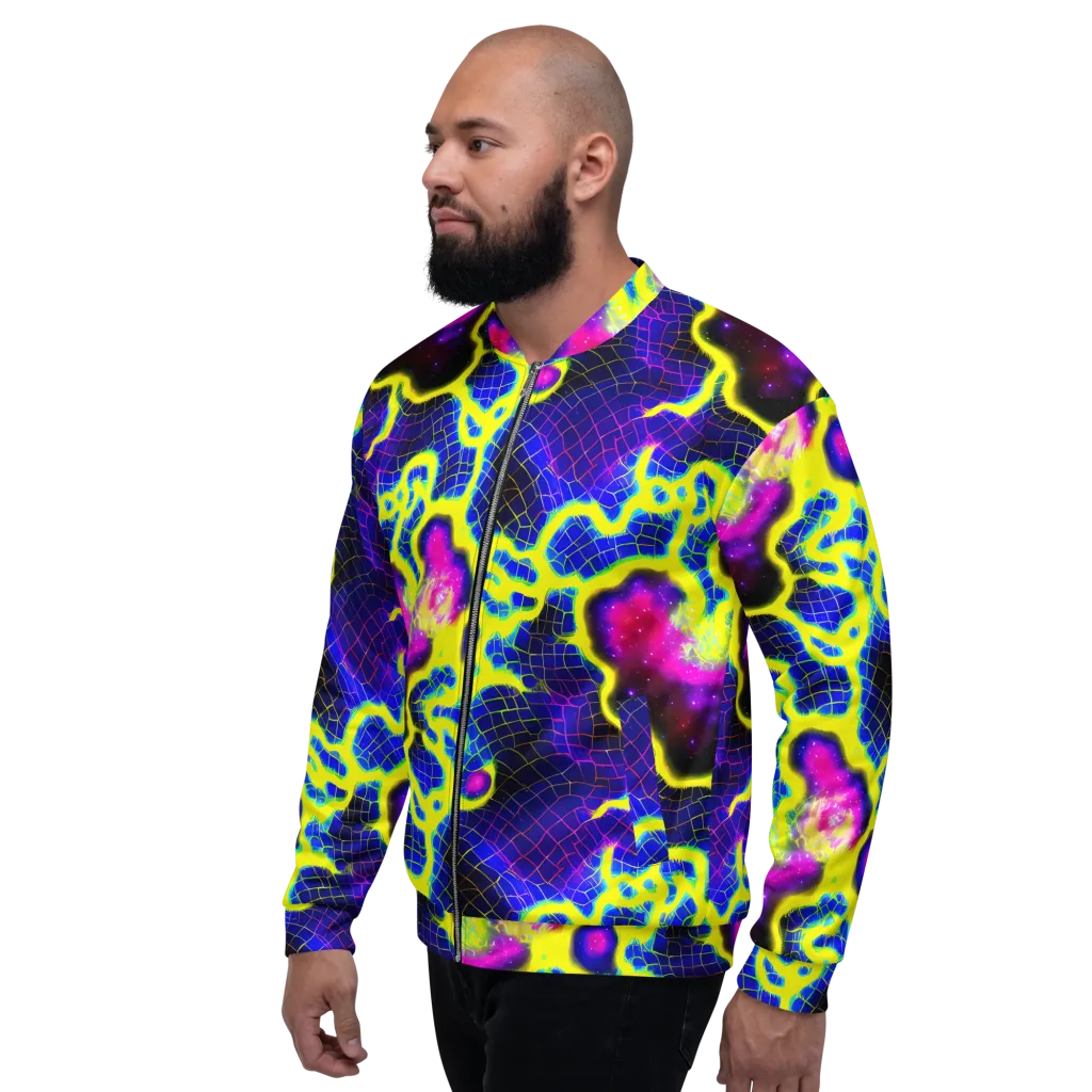 Neon Galaxy Grid on Bomber Jacket — Left