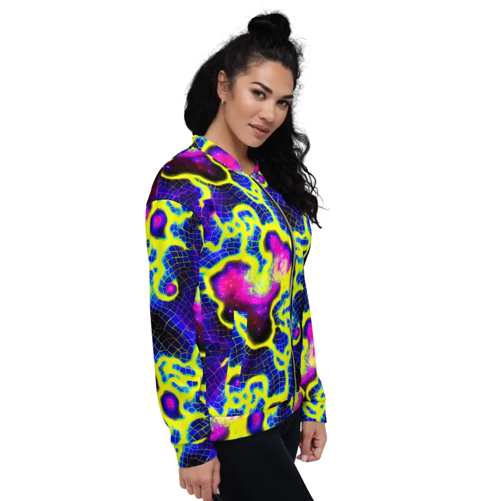 Neon Galaxy Grid on Bomber Jacket — Right