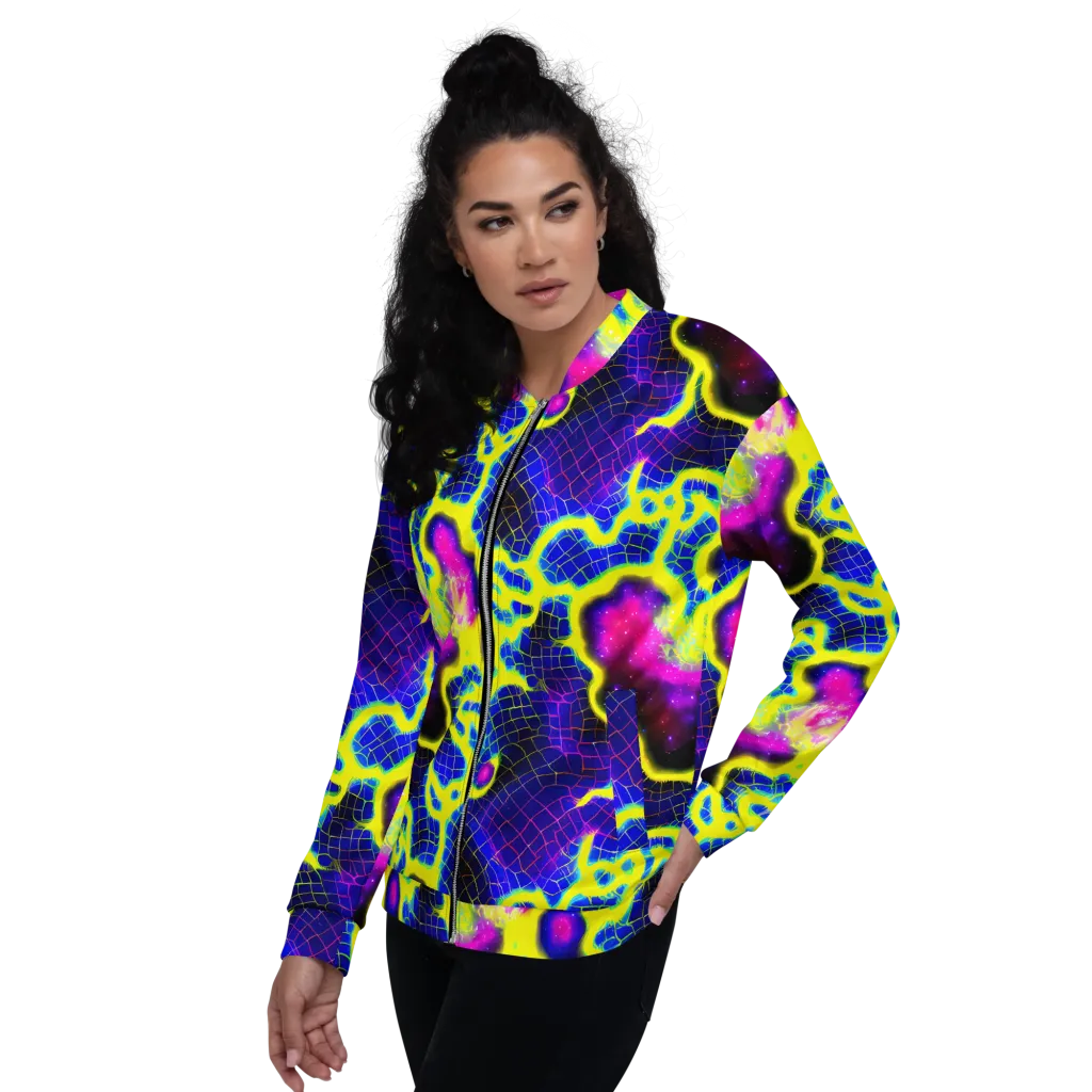 Neon Galaxy Grid on Bomber Jacket — Left