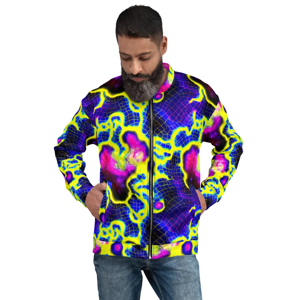 Neon Galaxy Grid on Bomber Jacket — Front