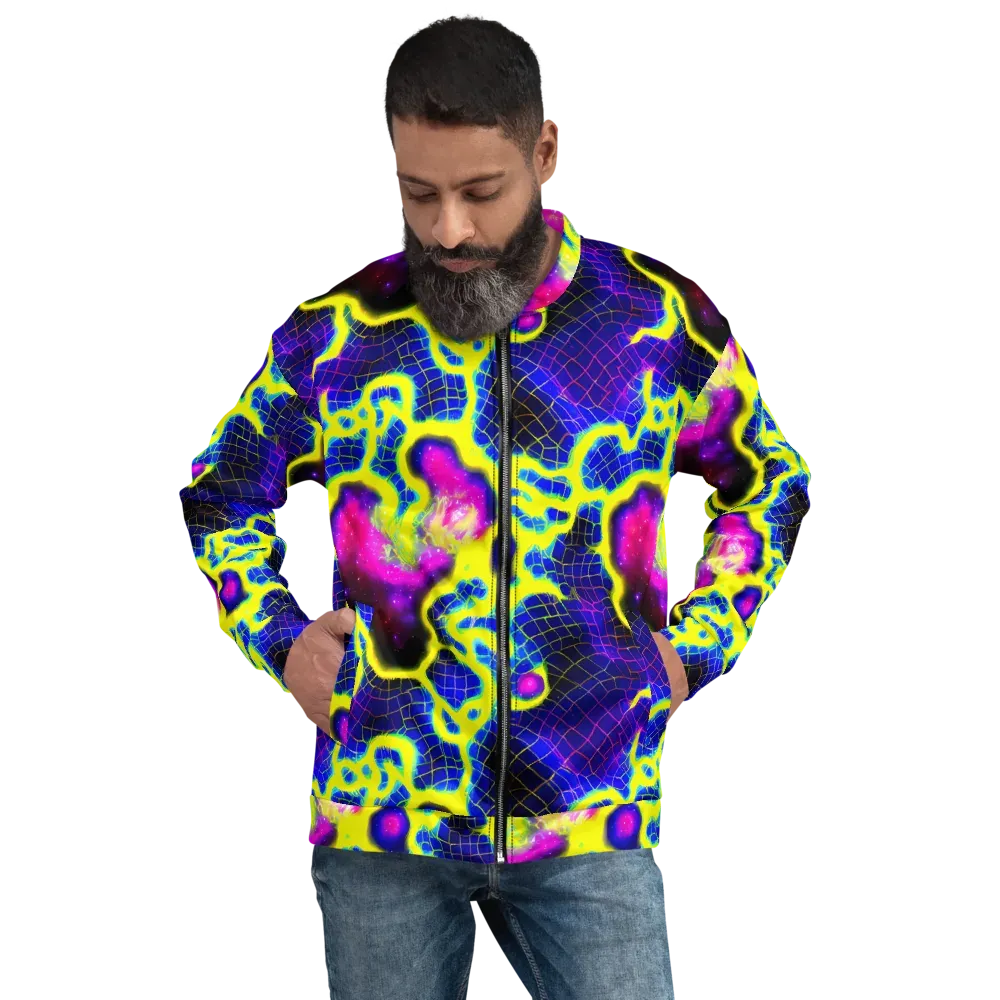Neon Galaxy Grid on Bomber Jacket — Front