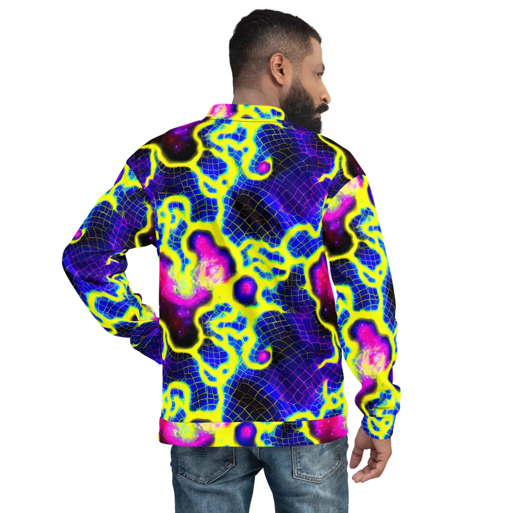 Neon Galaxy Grid on Bomber Jacket — Back