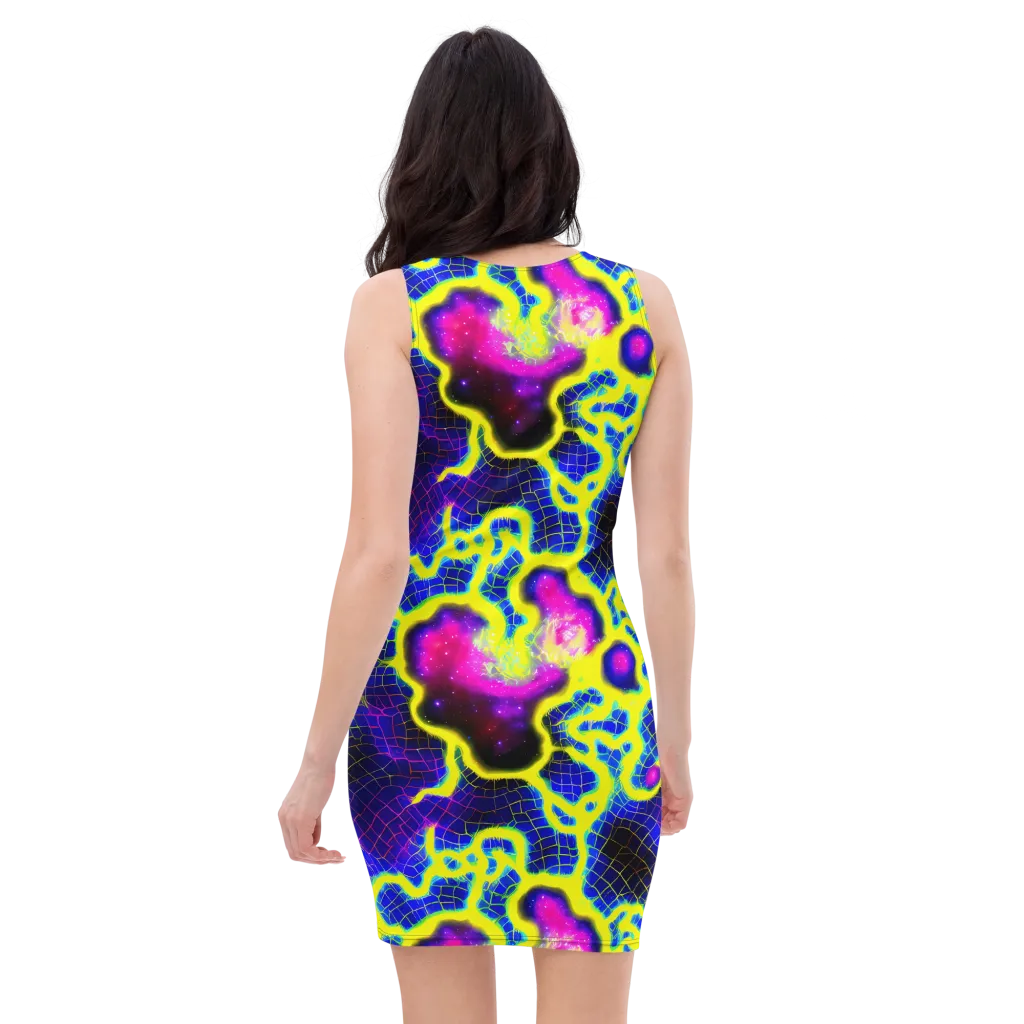 Neon Galaxy Grid on Bodycon Dress — Back