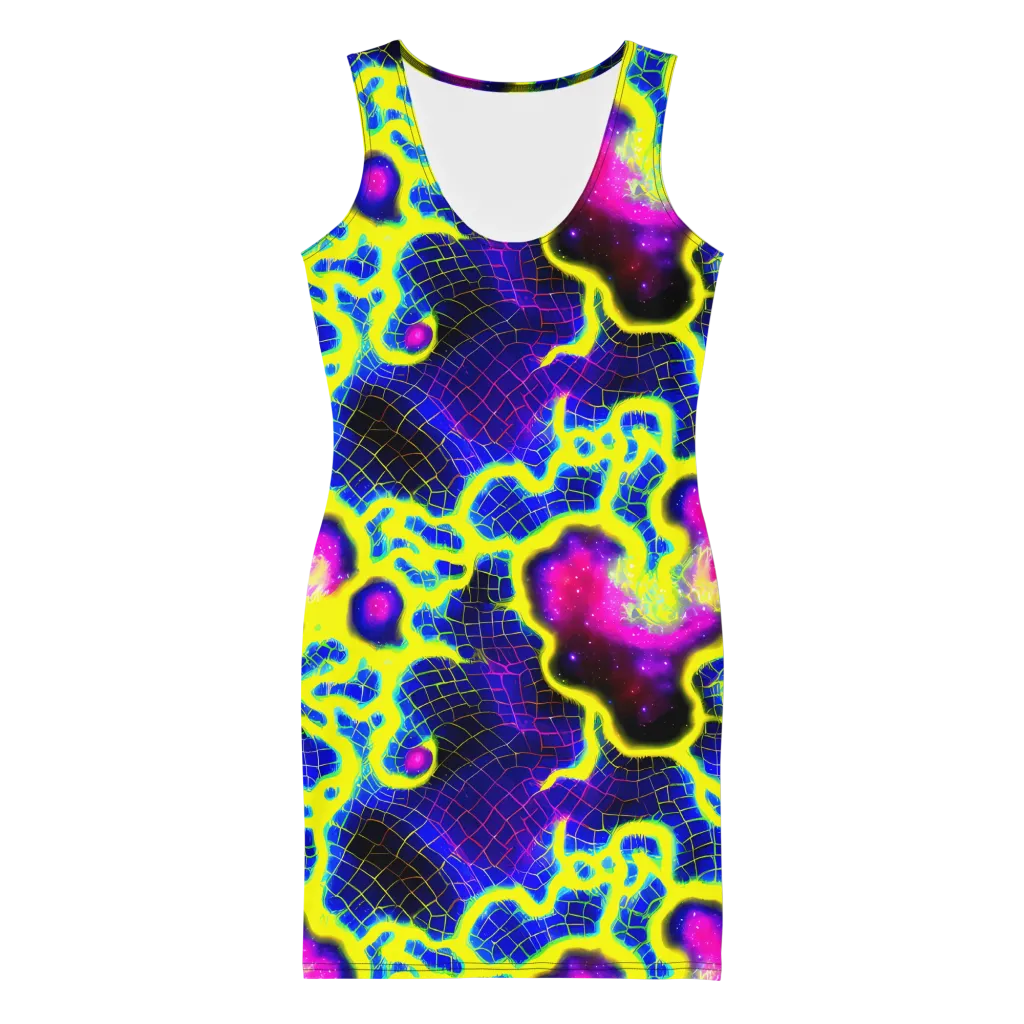 Neon Galaxy Grid on Bodycon Dress — Front
