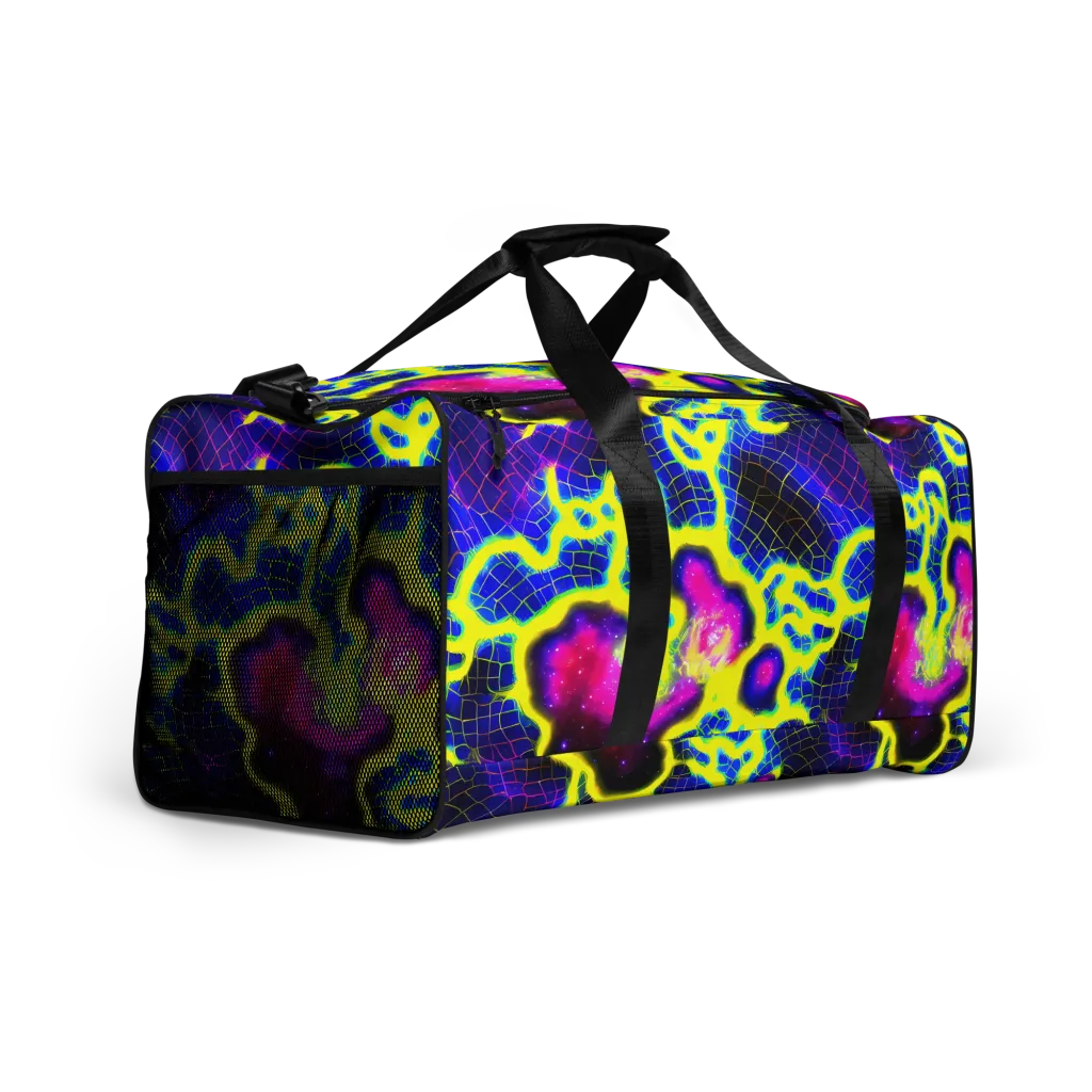 Neon Galaxy Grid on Duffle Bag — Right Front