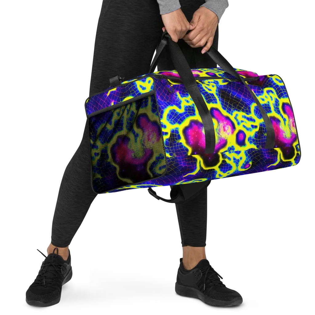 Neon Galaxy Grid on Duffle Bag — Right Front