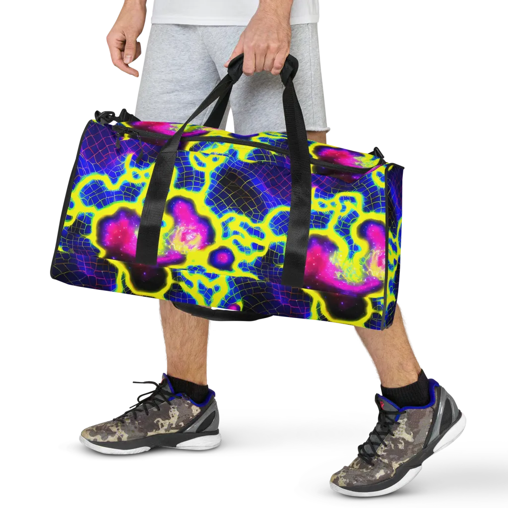 Neon Galaxy Grid on Duffle Bag — Front