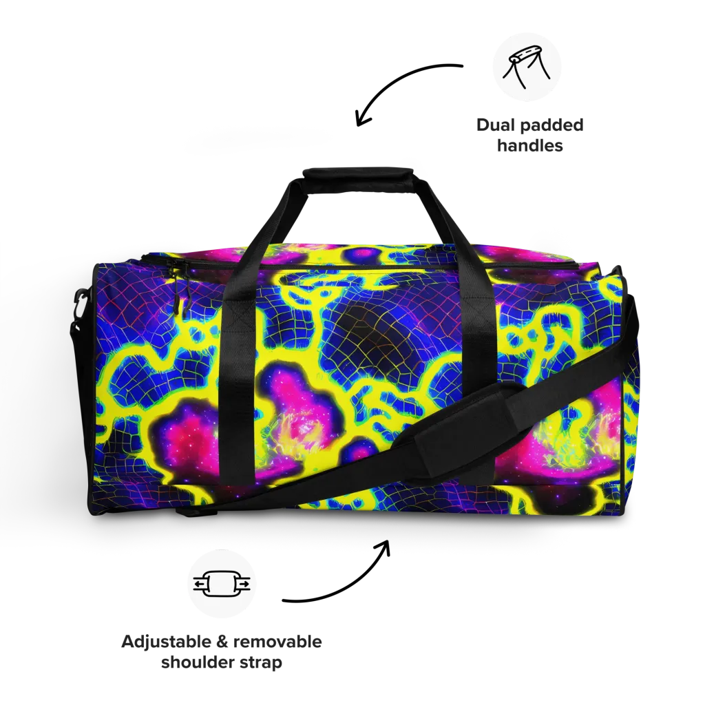 Neon Galaxy Grid on Duffle Bag — Front