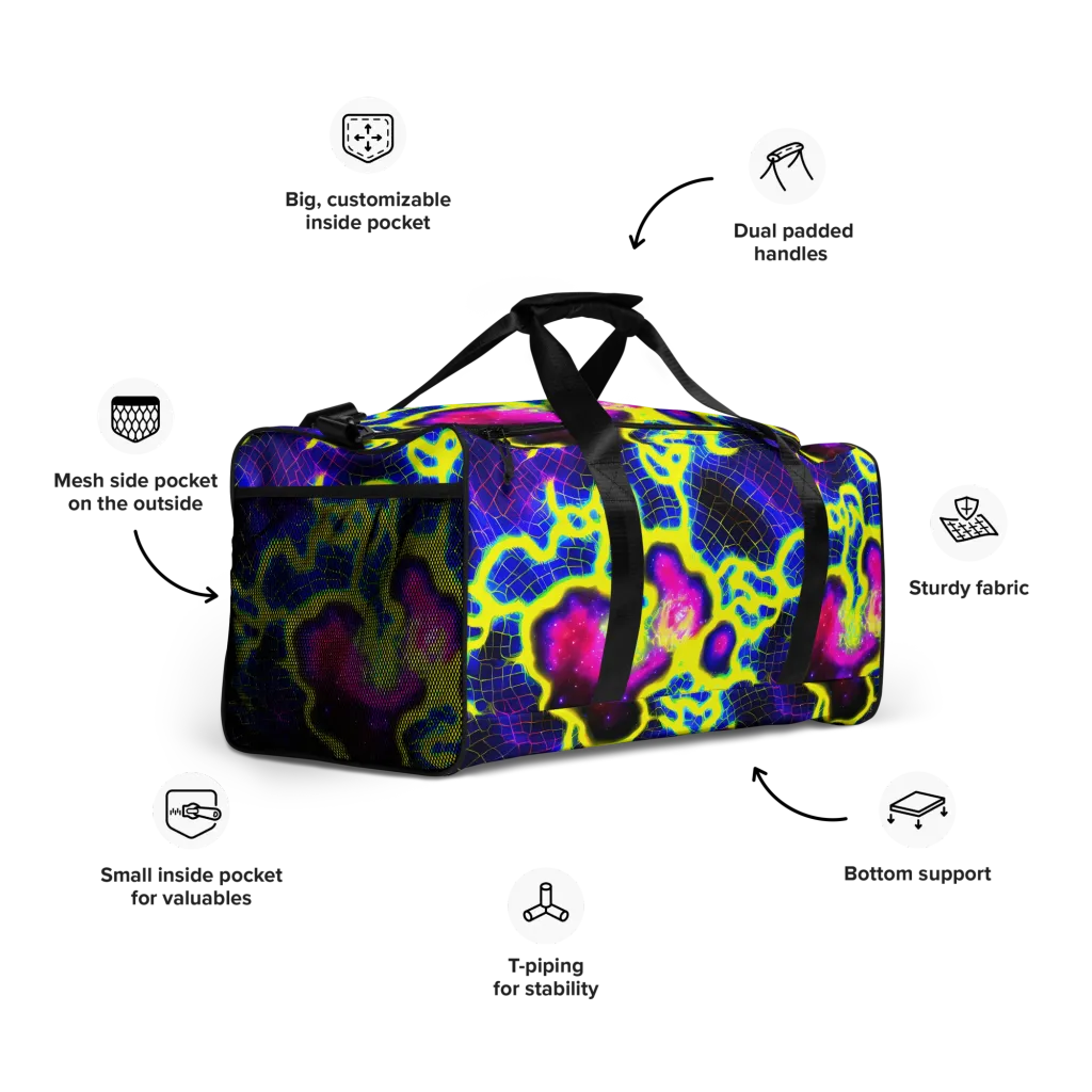 Neon Galaxy Grid on Duffle Bag — Right Front