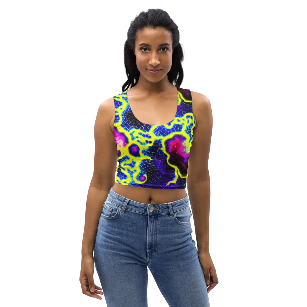 Neon Galaxy Grid on Crop Top — Front