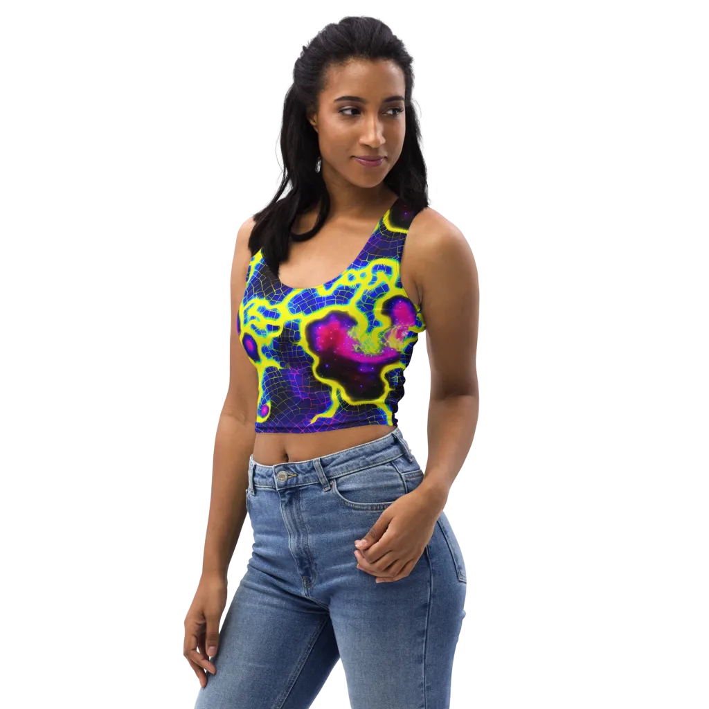 Neon Galaxy Grid on Crop Top — Left Front