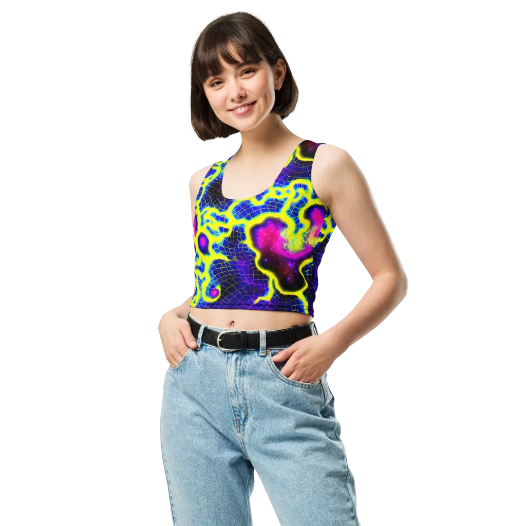 Neon Galaxy Grid on Crop Top — Front