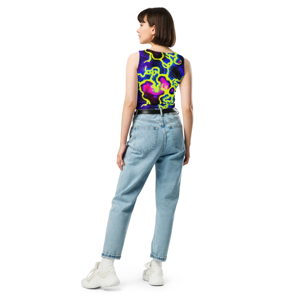 Neon Galaxy Grid on Crop Top — Back