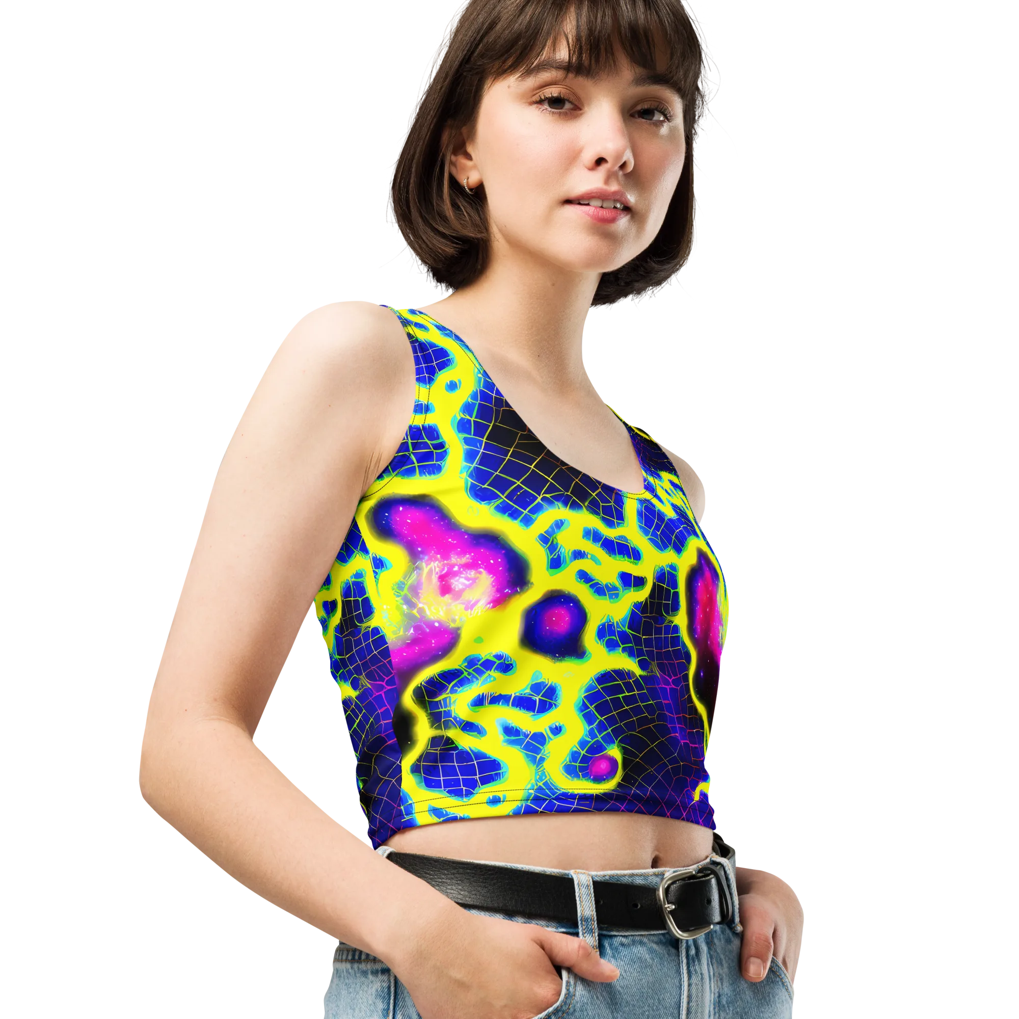 Neon Galaxy Grid on Crop Top — Right Front