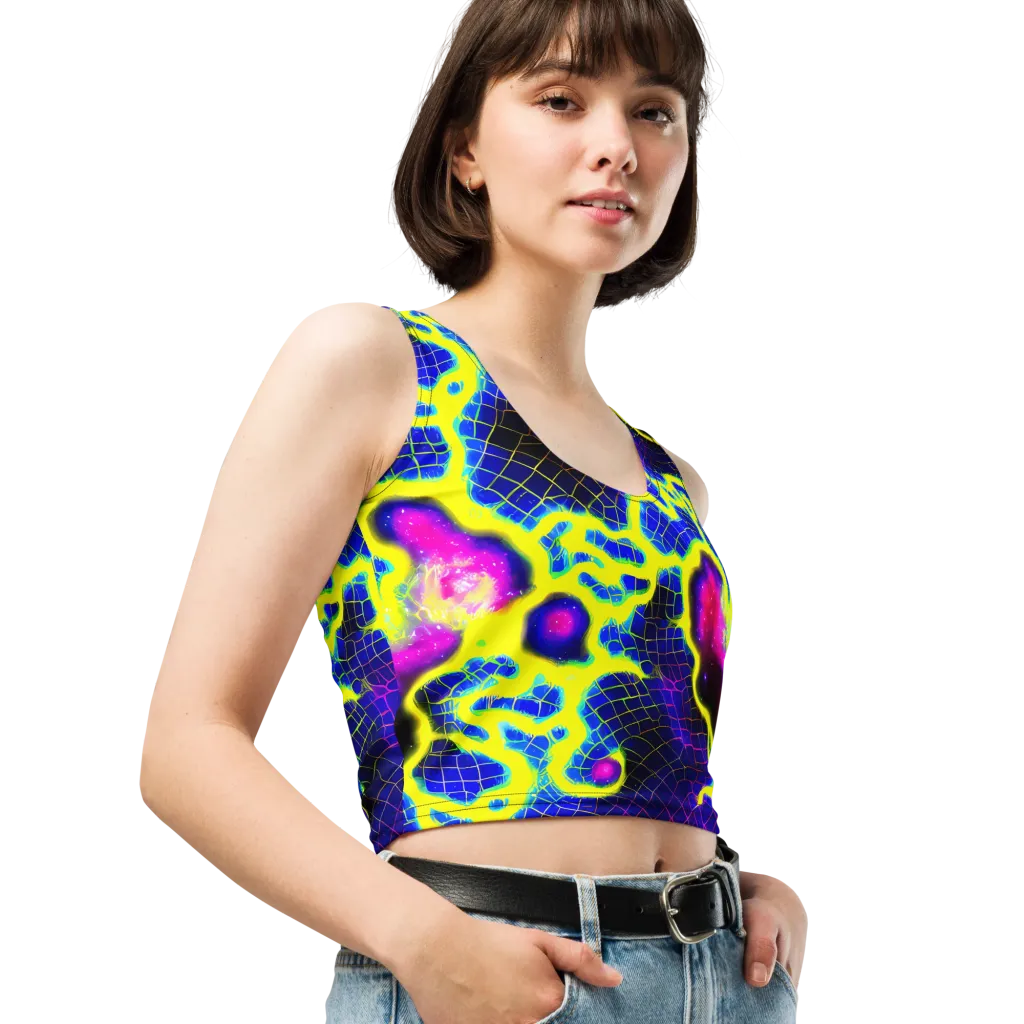 Neon Galaxy Grid on Crop Top — Right Front
