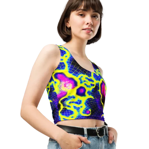Neon Galaxy Grid on a Crop Top