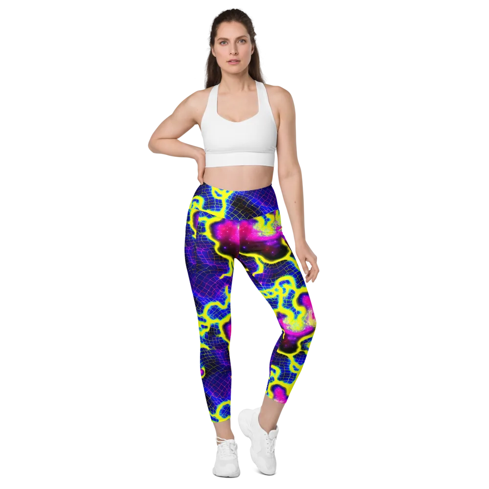 Neon Galaxy Grid on Leggings with Pockets — Front