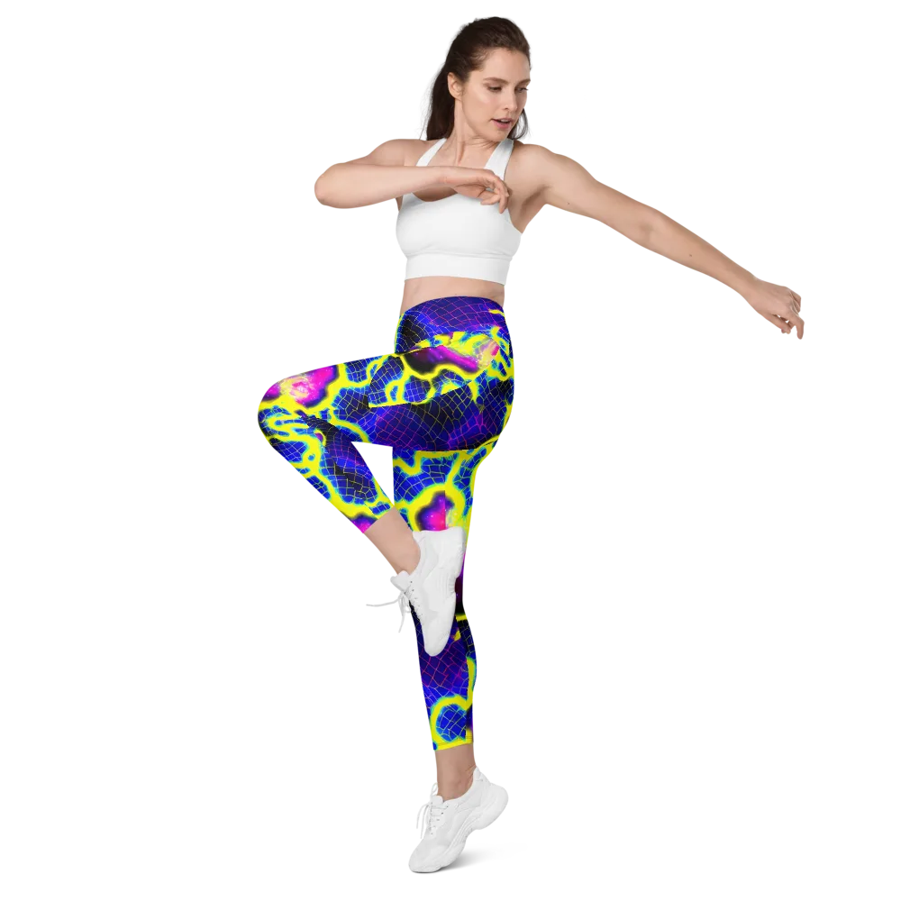 Neon Galaxy Grid on Leggings with Pockets — Left Front