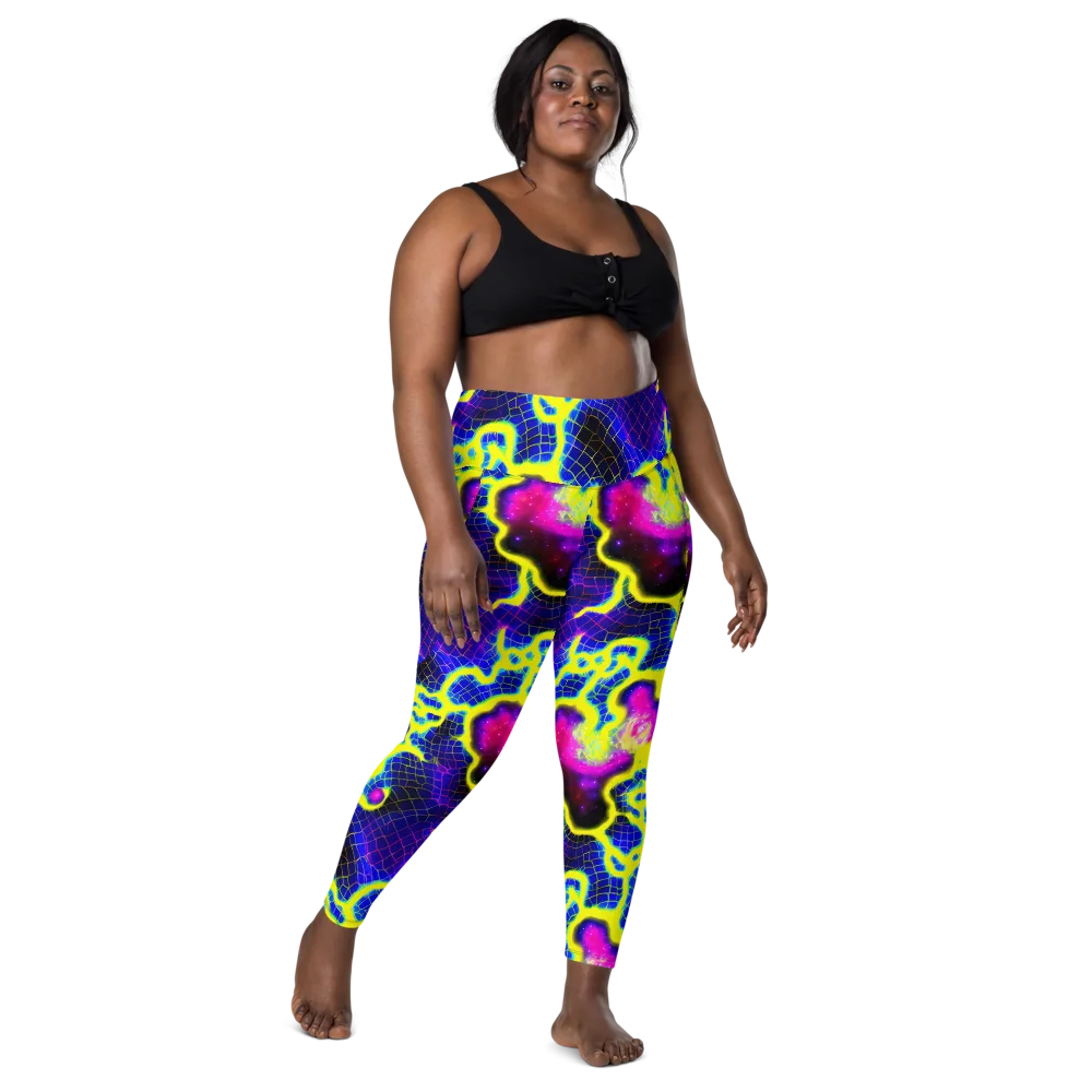 Neon Galaxy Grid on Leggings with Pockets — Front
