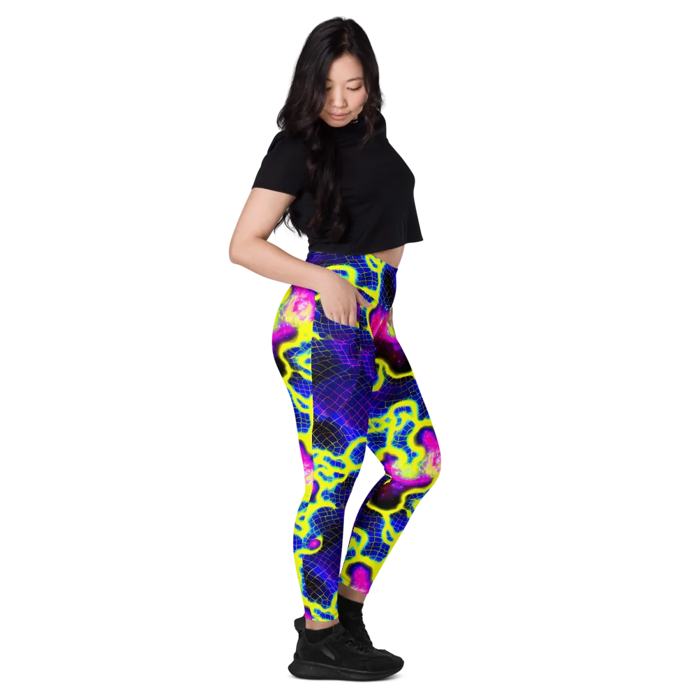 Neon Galaxy Grid on Leggings with Pockets — Right
