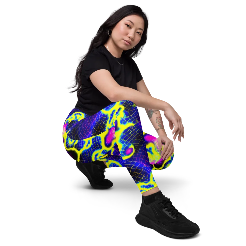 Neon Galaxy Grid on Leggings with Pockets — Right Front