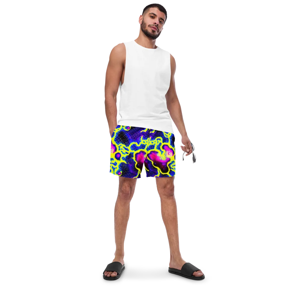 Neon Galaxy Grid on Swim Trunks — Front