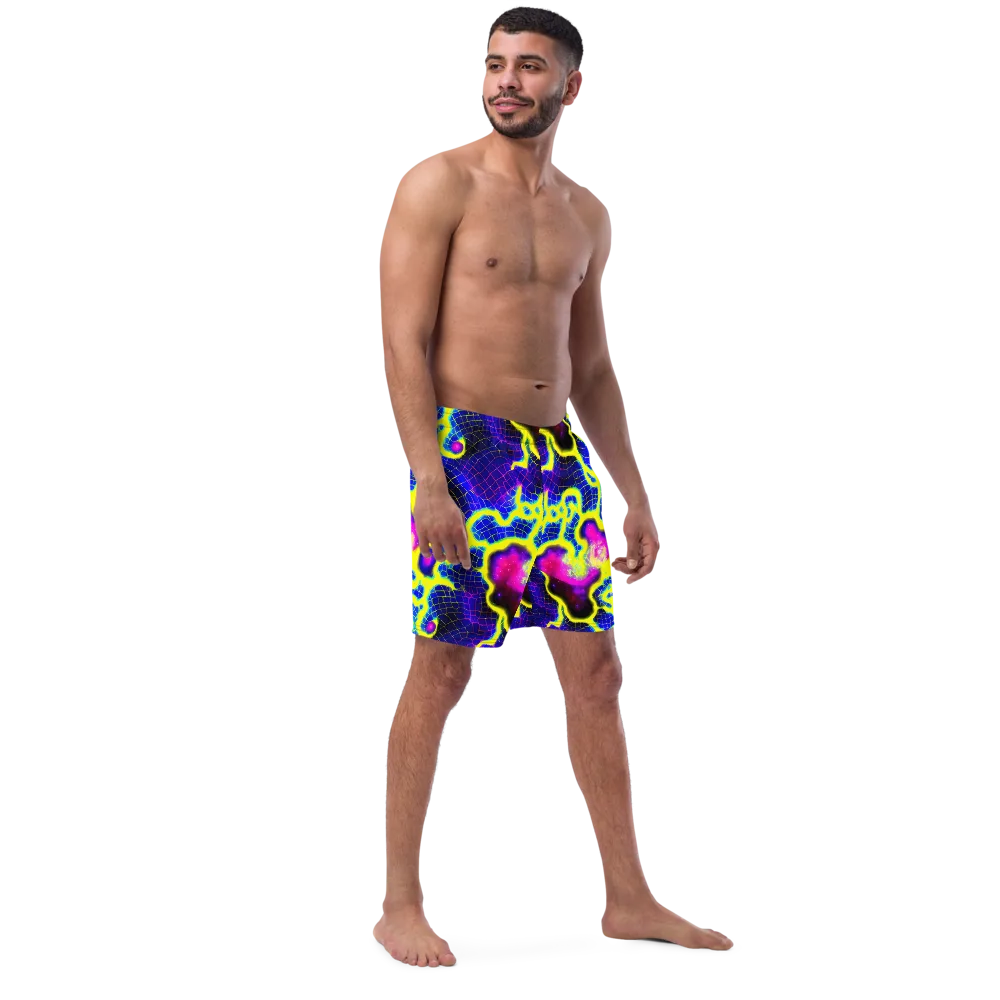 Neon Galaxy Grid on Swim Trunks — Right Front