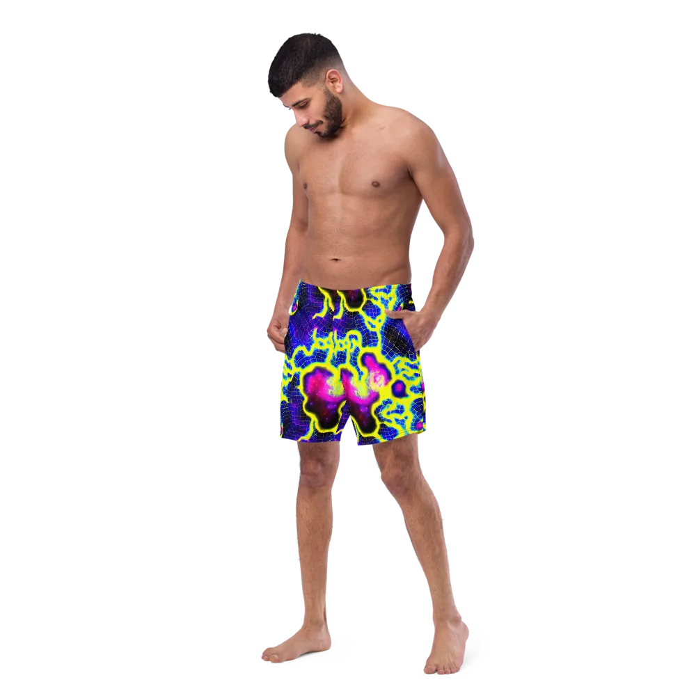 Neon Galaxy Grid on Swim Trunks — Left Front