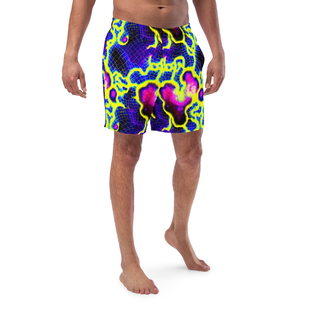 Neon Galaxy Grid on Swim Trunks — Front