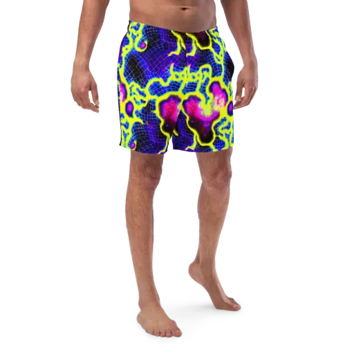Neon Galaxy Grid on a Swim Trunks