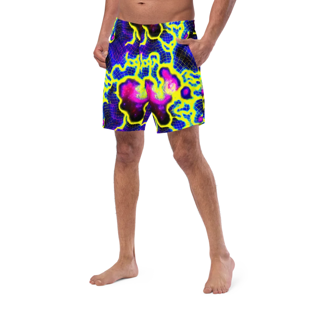Neon Galaxy Grid on Swim Trunks — Left Front