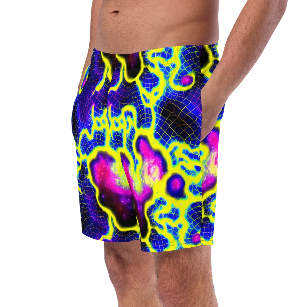 Neon Galaxy Grid on Swim Trunks — Left Front