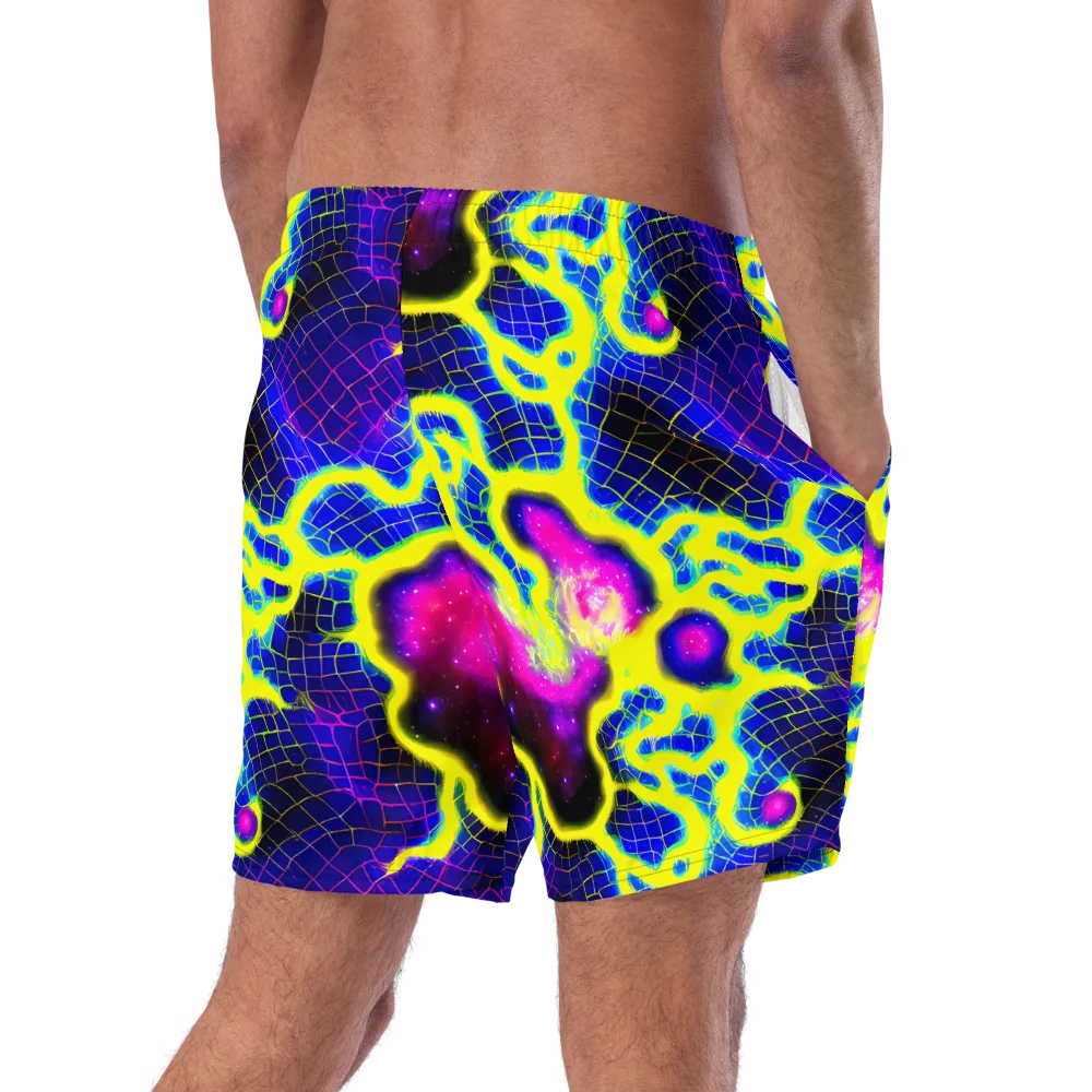 Neon Galaxy Grid on Swim Trunks — Right Back
