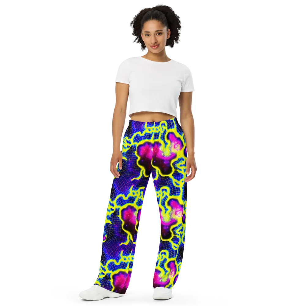 Neon Galaxy Grid on Wide-Leg Pants — Front