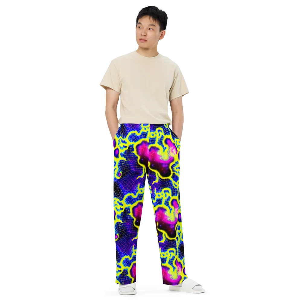 Neon Galaxy Grid on Wide-Leg Pants — Front
