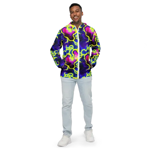 Neon Galaxy Grid on a Men's Windbreaker