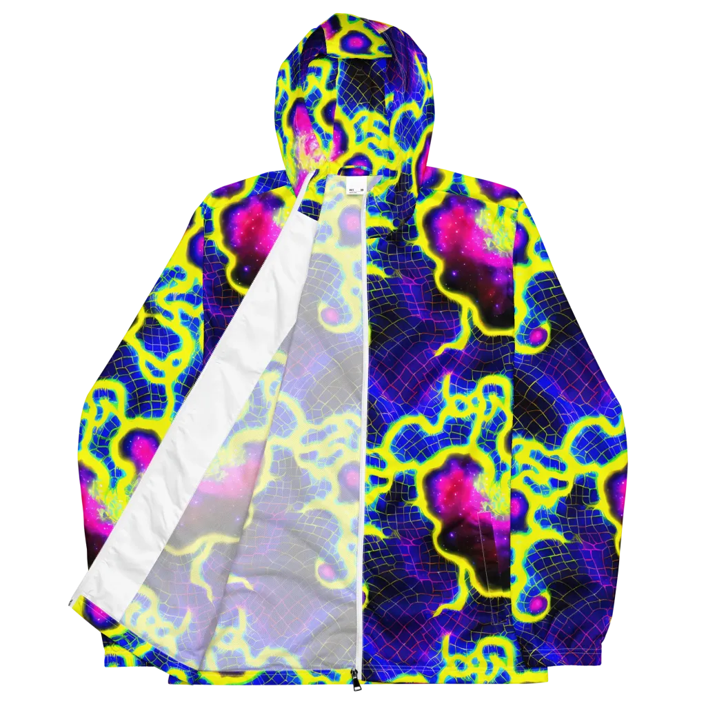 Neon Galaxy Grid on Men's Windbreaker — Front